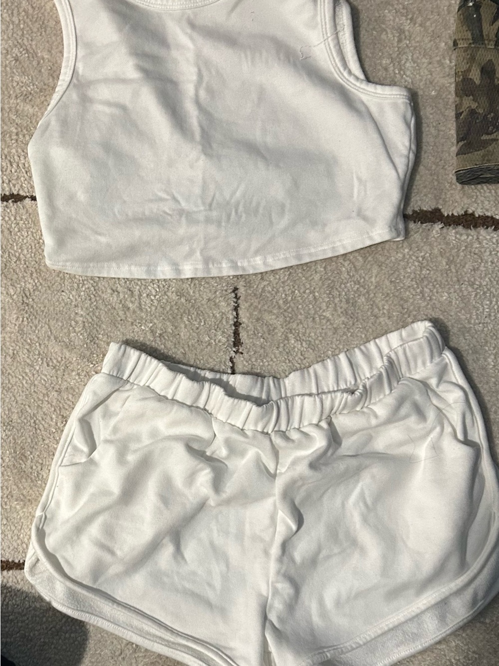 Women's White Casual Elastic-Waist Short set